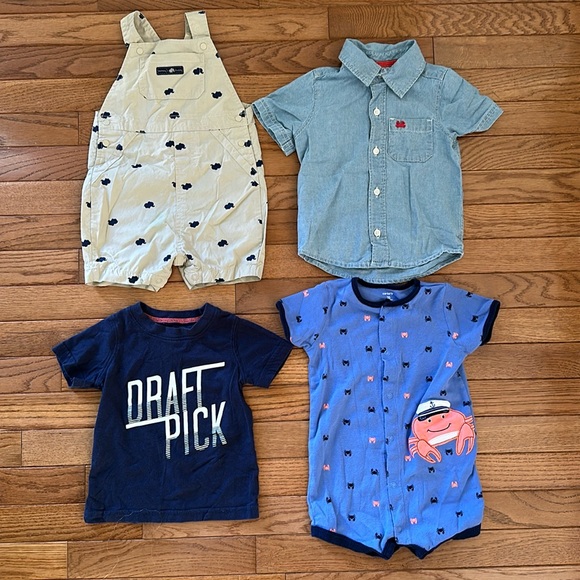💙 EUC Carter’s Bundle overalls shorts shirt boys 18 months blue baby - Picture 1 of 16
